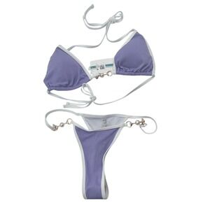 Tashehe Lavender Ribbed Triangle Bikini Set with Pearl Gold Hardware Size M NWT